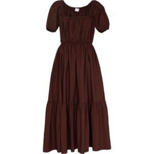 Matteau Women Size 4 Brown Drawcord Midi Dress Cottagecore Minimalist Peasant